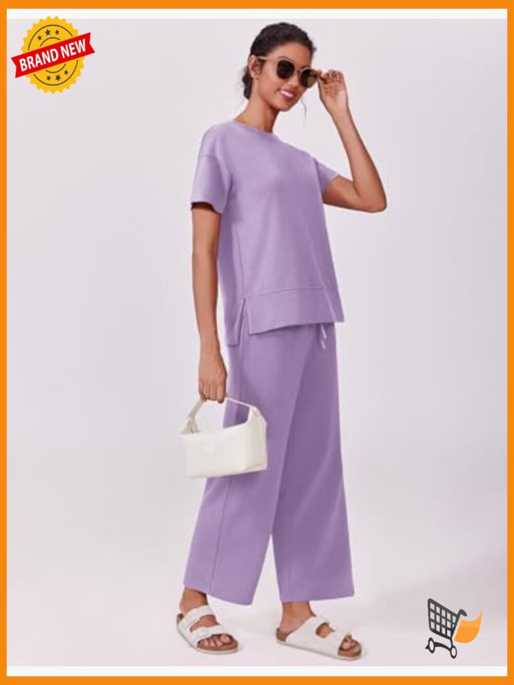 Soft Lounge Set with Wide Leg Pants Short Sleeve Tracksuit Travel Outfit - Picture 4 of 7